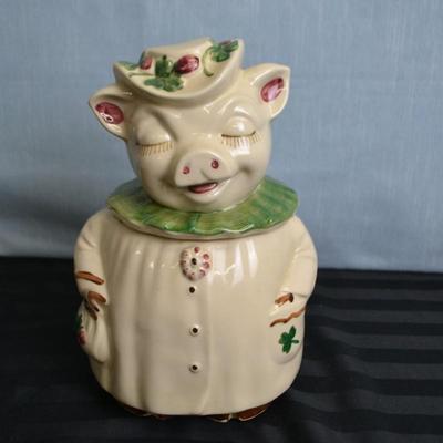 LOT 36. VINTAGE SHAWNEE WINNIE SMILING PIG COOKIE JAR USA POTTERY