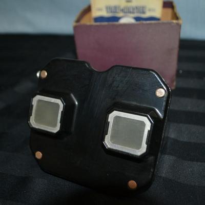 LOT 43. VINTAGE VIEW MASTER, SLIDE VIEWER AND WOOD BOX