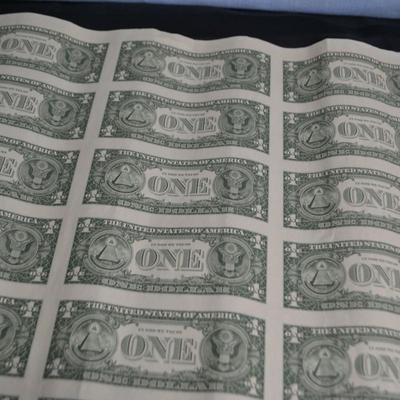 LOT 45. UNCUT SHEET OF  32 US ONE DOLLAR BILLS