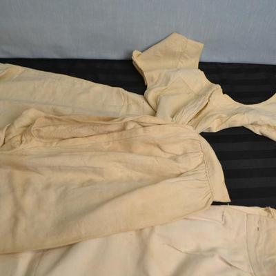 LOT 53. TWO ANTIQUE PANTS AND ONE DRESS