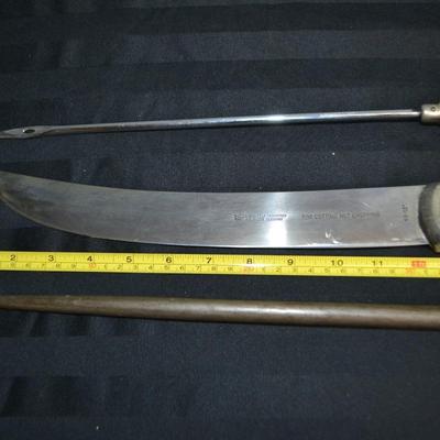 LOT 60. KNIFE, AWL AND KNIFE SHARPENER