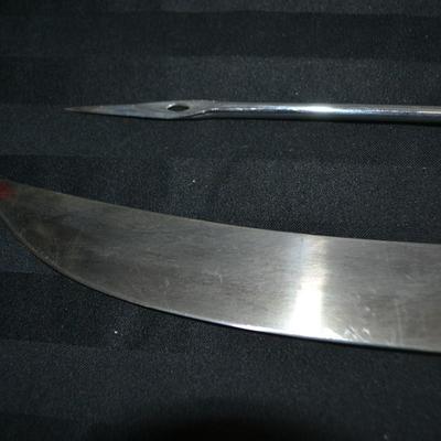 LOT 60. KNIFE, AWL AND KNIFE SHARPENER