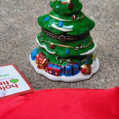 Christmas Stockings and Christmas Tree Ceramic Trinket Box