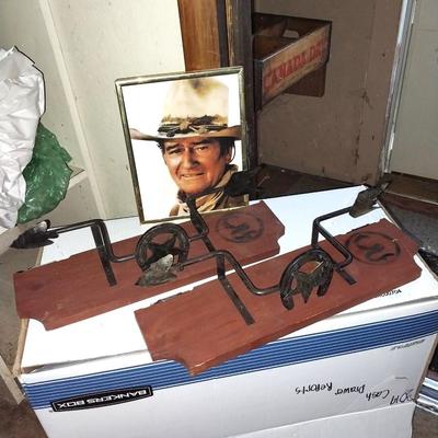 TWO WOODEN WESTERN SHELVES