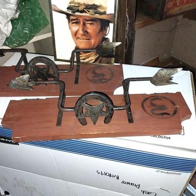 TWO WOODEN WESTERN SHELVES