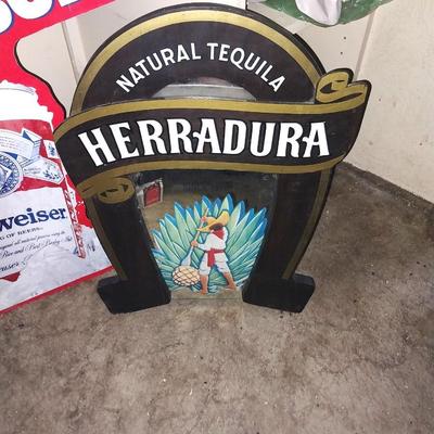 HERRADURA TEQUILA MIRROR -TIN BUDWEISER SIGN AND DRINKING SHOT GAME