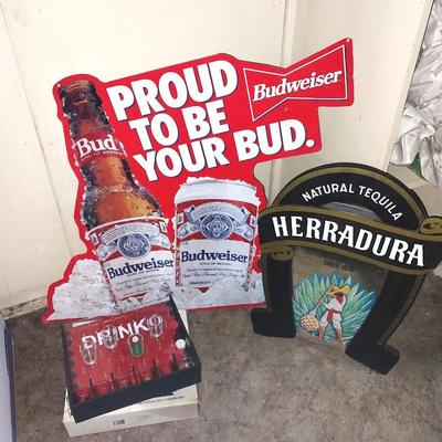 HERRADURA TEQUILA MIRROR -TIN BUDWEISER SIGN AND DRINKING SHOT GAME