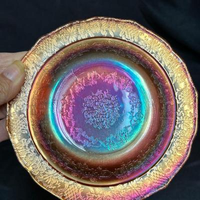Vintage Normandie by Federal Glass Marigold Carnival Iridescent Teacup and Saucer Set