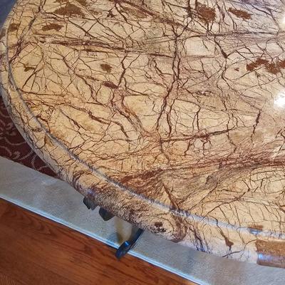 Round Marble Like Table w/Cast Iron Base.  (LR-JS)