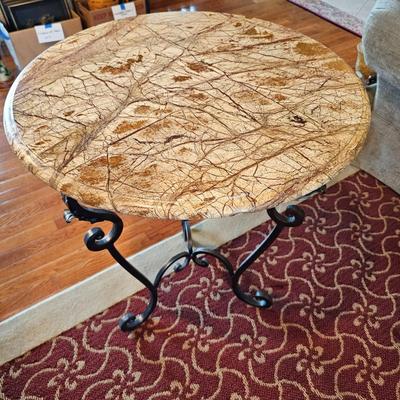 Round Marble Like Table w/Cast Iron Base.  (LR-JS)