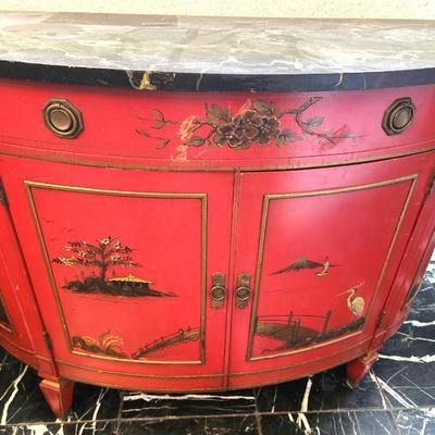 Lot #208 Contemporary Asian Style Cabinet - all wood/faux marbe