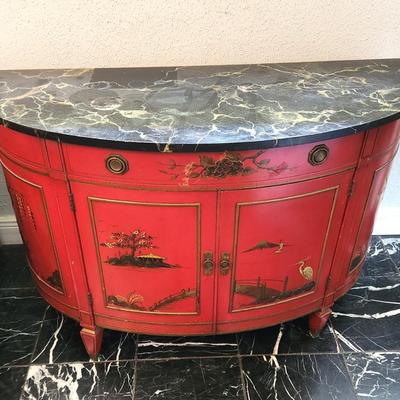 Lot #208 Contemporary Asian Style Cabinet - all wood/faux marbe