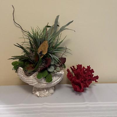 Faux Plant with Shell Planter & Coral Home Decor (BR1-MG)