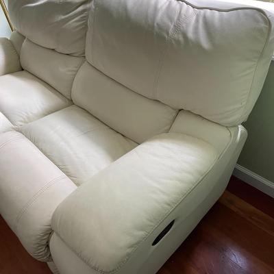 White Leather Reclining Loveseat