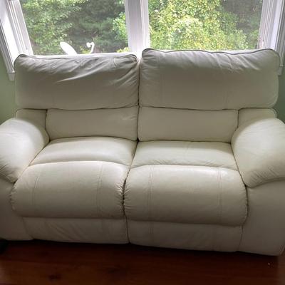 White Leather Reclining Loveseat