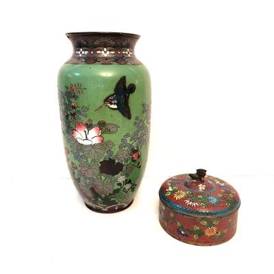 Lot #215  Lot of 2 pieces Chinese Style Cloisonne