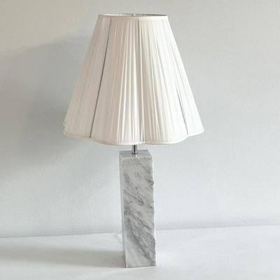 Gray & White Marble Base Table Lamp ~ White Shade