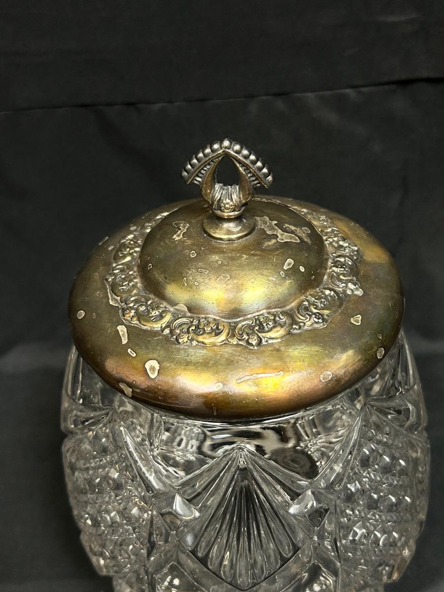 Antique Biscuit Jar and Candy Bowl selling with silver lid