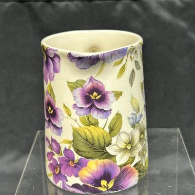 Heron Cross Pottery Purple Pansy Violet Flower Chintz Cream Pitcher