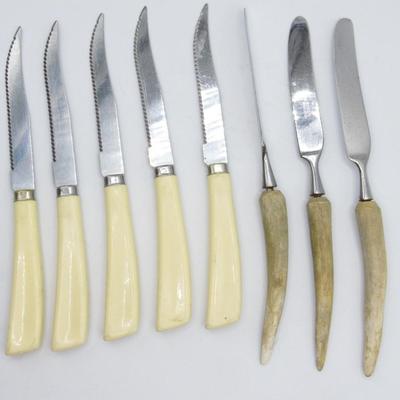 Lot of Vintage Stainless Steel Quikut & Robeson Germany Art Deco Rustic Dinnerware Knives