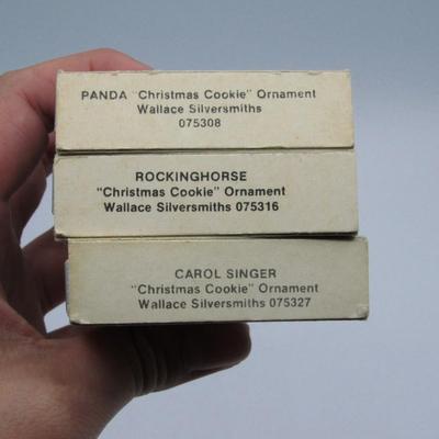 Lot of Vintage Wallace Silversmiths Christmas Cookie Ornaments Panda, Rocking Horse, & Carol Singer