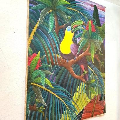 Lot #221  Large Painted Toucan on Canvas