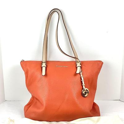869 Michael Kors Orange Pebble Leather Tote Purse
