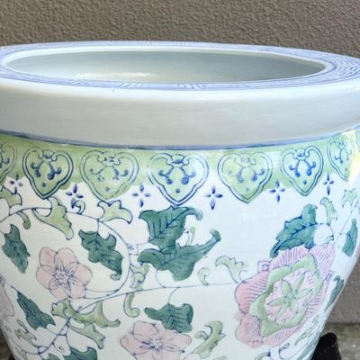 Porcelain Floral Planter & Mahogany Pedestal