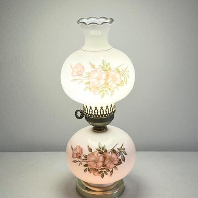 Milk Glass White & Floral Hurricane Lamp
