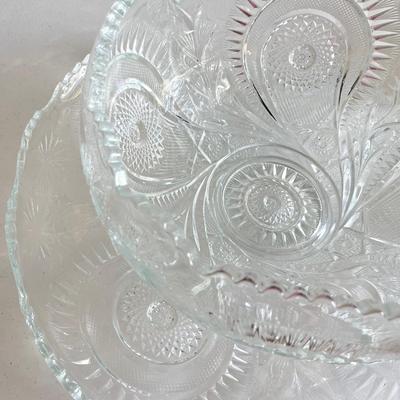 Crystal Cut Punch Bowl with Matching 20