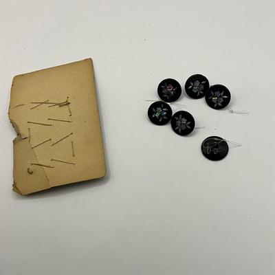 857 Antique Mother of Pearl Inlay and Handpainted Buttons
