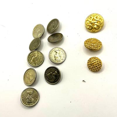 859 Antique Goldtone Buttons with Goldtone Coin Buttons
