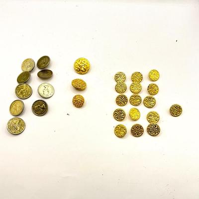 859 Antique Goldtone Buttons with Goldtone Coin Buttons