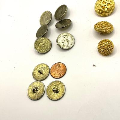859 Antique Goldtone Buttons with Goldtone Coin Buttons