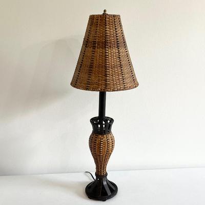 Wicker Table Lamp With Metal Base