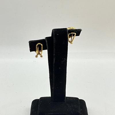 769 14k Yellow Gold Ruby and Diamond Pierced Omega Back Earrings