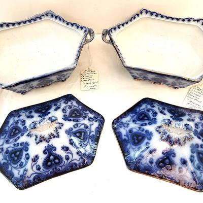Lot #226  Amazine Pair of Antique English Flow Blue Tureens - ca. 1840