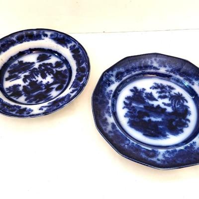 Lot #230  Lot of 2 Antique English Flow Blue Pieces - ca. 1840-50