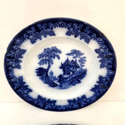 Lot #231  Lot of 2 Pieces of English Flow Blue - Plate, small platter