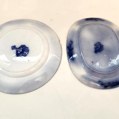 Lot #231  Lot of 2 Pieces of English Flow Blue - Plate, small platter
