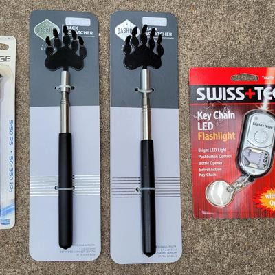 New Tire Guage, Back Scratchers, and Swiss Keychain LED Flashlight