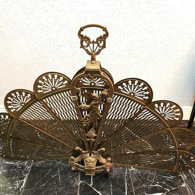 Lot #240  Brass Fire Screen - Collapsible
