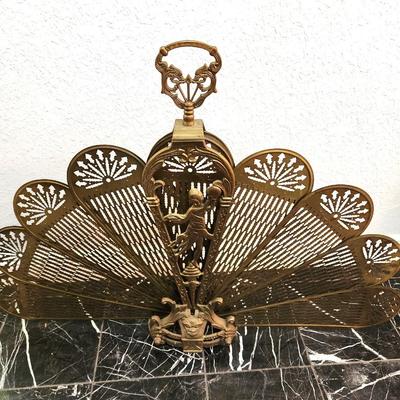 Lot #240  Brass Fire Screen - Collapsible