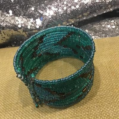 Turquoise Color Beaded Cuff
