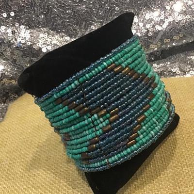 Turquoise Color Beaded Cuff