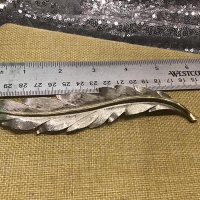 5Inch XXLong Vintage Feather Brooch Pin Silver Tone Gold Tone