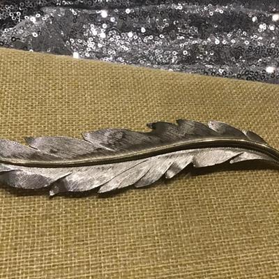 5Inch XXLong Vintage Feather Brooch Pin Silver Tone Gold Tone