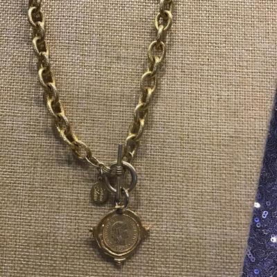 Designer Susan Shaw  Coin Pendant Necklace on  Toggle Chain