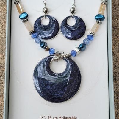 B: New Enamel Pendant Beaded Necklace and Earrings