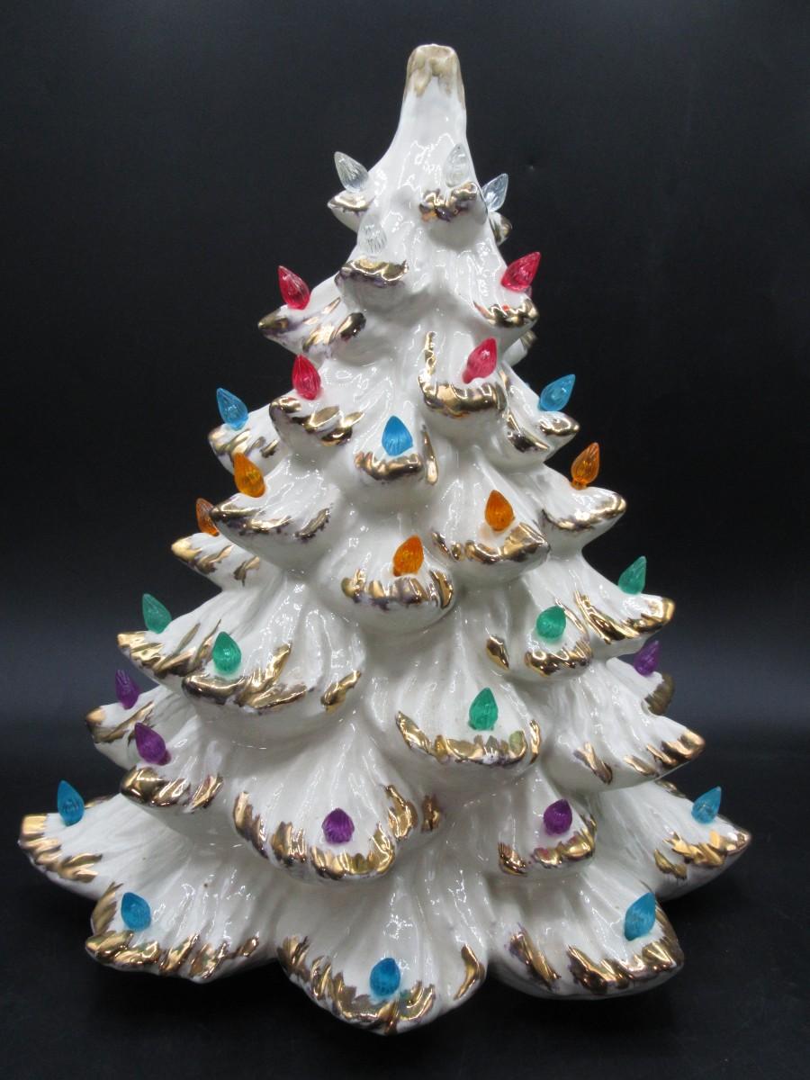 Vintage White Ceramic Light Up Christmas Tree Plastic Colored Bulbs |  EstateSales.org